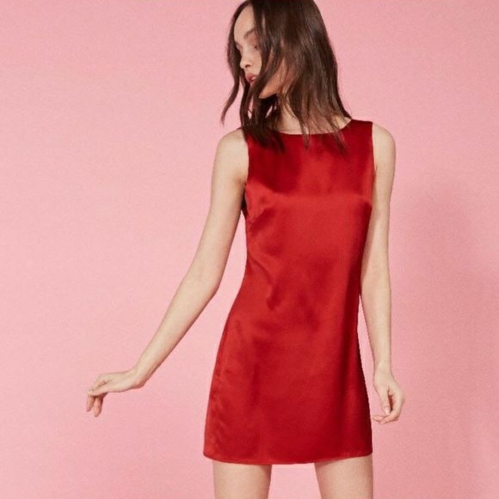 Reformation red silk mini dress open back